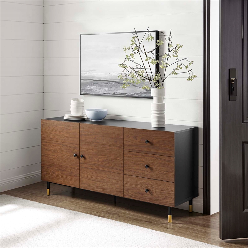 Pemberly Row Modern Wood Storage Cabinet Sideboard in Black Walnut