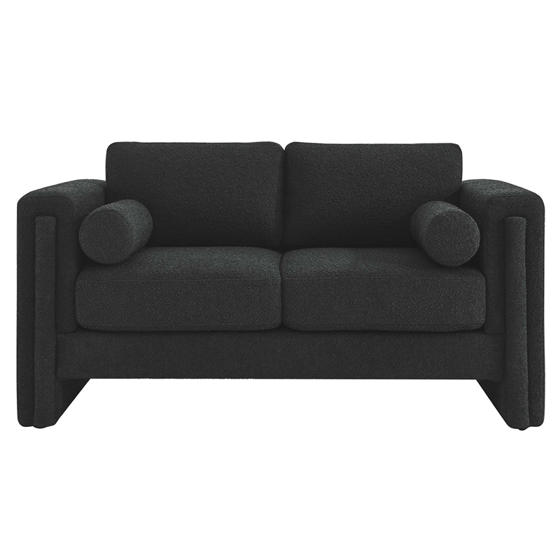Pemberly Row Upholstered Boucle Fabric Loveseat with Pocket Coils in Black