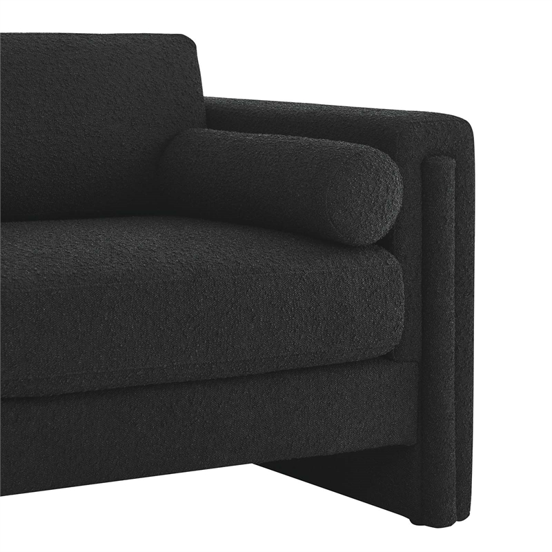 Pemberly Row Upholstered Boucle Fabric Loveseat with Pocket Coils in Black