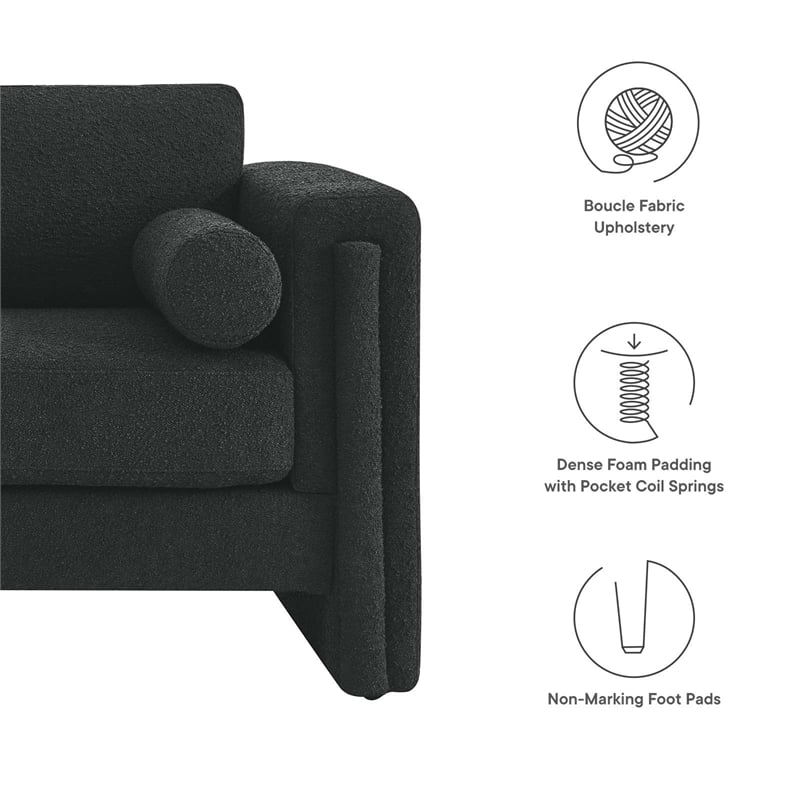 Pemberly Row Upholstered Boucle Fabric Loveseat with Pocket Coils in Black