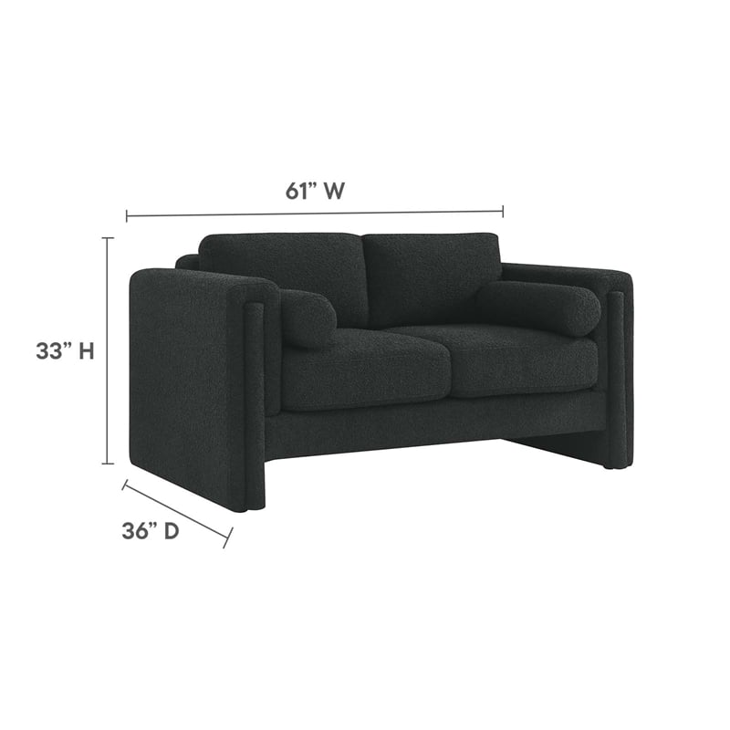 Pemberly Row Upholstered Boucle Fabric Loveseat with Pocket Coils in Black