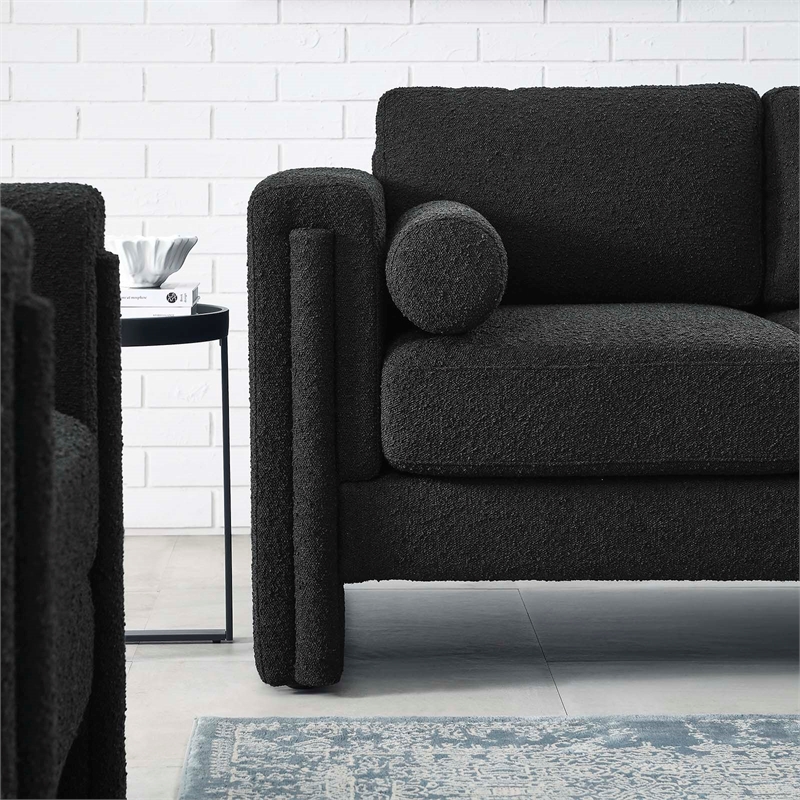 Pemberly Row Upholstered Boucle Fabric Loveseat with Pocket Coils in Black