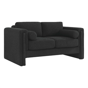 Pemberly Row Upholstered Boucle Fabric Loveseat with Pocket Coils in Black