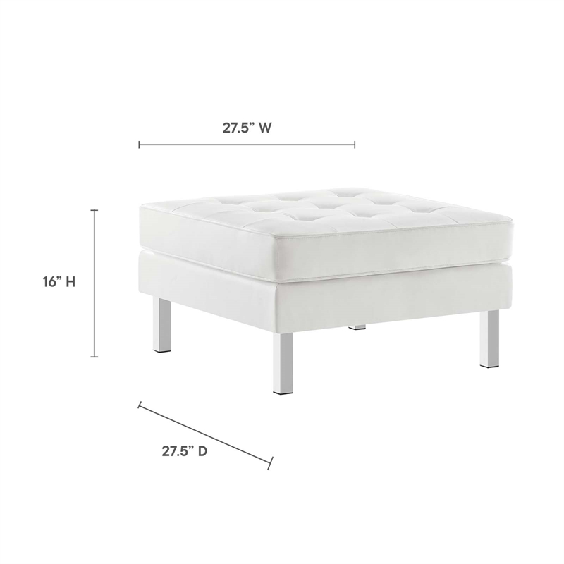 Pemberly Row Tufted Vegan Leather Sofa with Ottoman in White & Silver