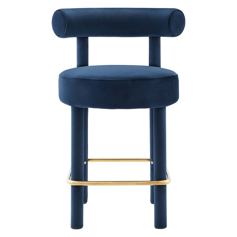 Pemberly Row Velvet Counter Stool in Navy and Gold with Dense Foam Padding
