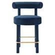 Pemberly Row Velvet Counter Stool in Navy and Gold with Dense Foam Padding