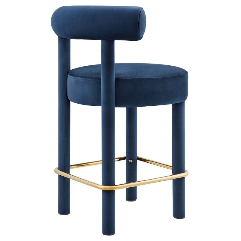 Pemberly Row Velvet Counter Stool in Navy and Gold with Dense Foam Padding