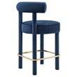 Pemberly Row Velvet Counter Stool in Navy and Gold with Dense Foam Padding