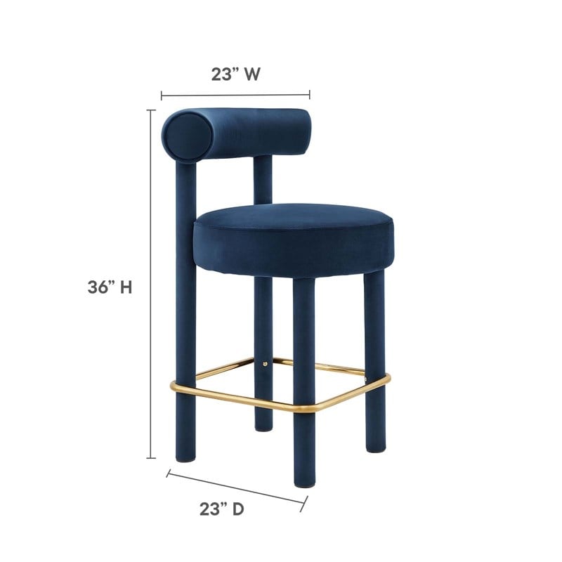 Pemberly Row Velvet Counter Stool in Navy and Gold with Dense Foam Padding