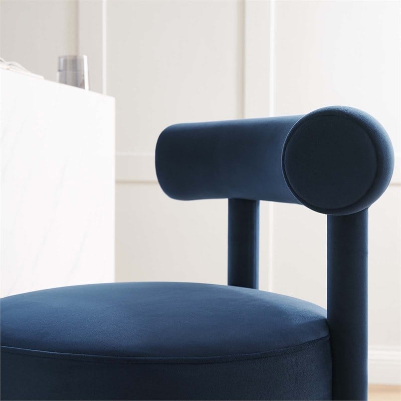 Pemberly Row Velvet Counter Stool in Navy and Gold with Dense Foam Padding