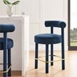 Pemberly Row Velvet Counter Stool in Navy and Gold with Dense Foam Padding