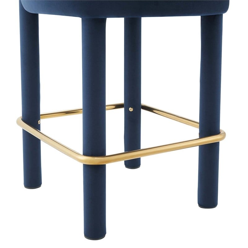 Pemberly Row Velvet Counter Stool in Navy and Gold with Dense Foam Padding