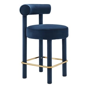Pemberly Row Velvet Counter Stool in Navy and Gold with Dense Foam Padding
