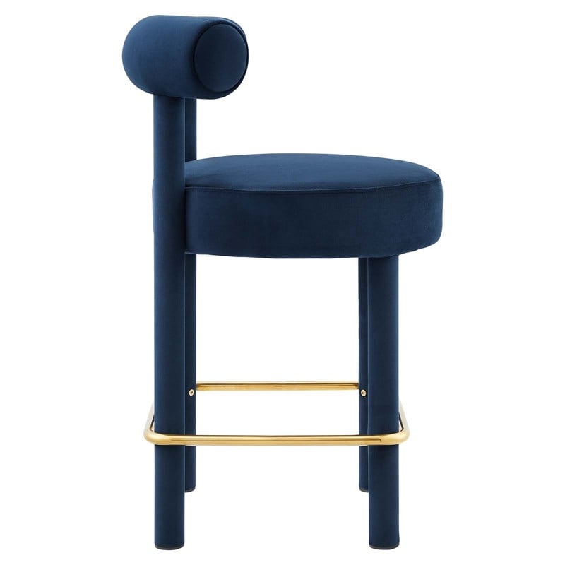Pemberly Row Velvet Counter Stool in Navy and Gold with Dense Foam Padding