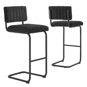 Pemberly Row 30.5&quot Upholstered Fabric Bar Stools in Black Set of 2