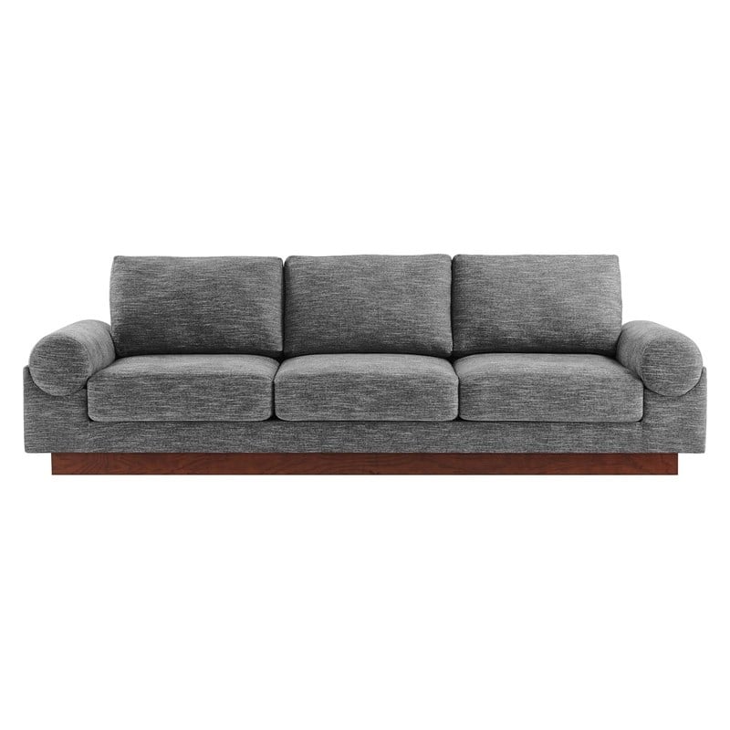 Pemberly Row Upholstered Fabric Sofa with Bolster Armrests in Gray