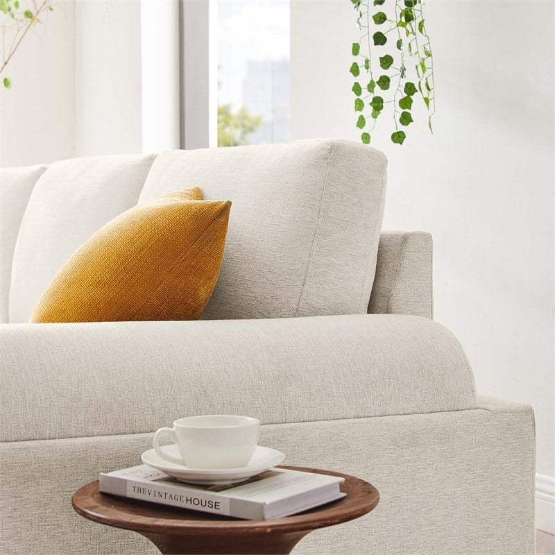 Pemberly Row Oasis Upholstered Fabric Sofa with Bolster Armrests in Ivory