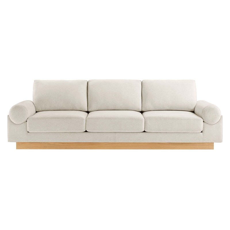 Pemberly Row Oasis Upholstered Fabric Sofa with Bolster Armrests in Ivory