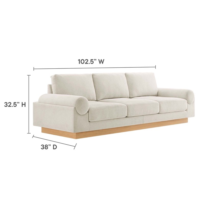 Pemberly Row Oasis Upholstered Fabric Sofa with Bolster Armrests in Ivory