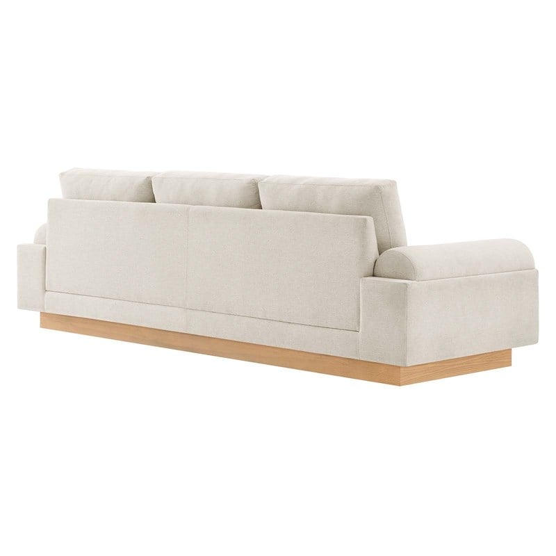 Pemberly Row Oasis Upholstered Fabric Sofa with Bolster Armrests in Ivory