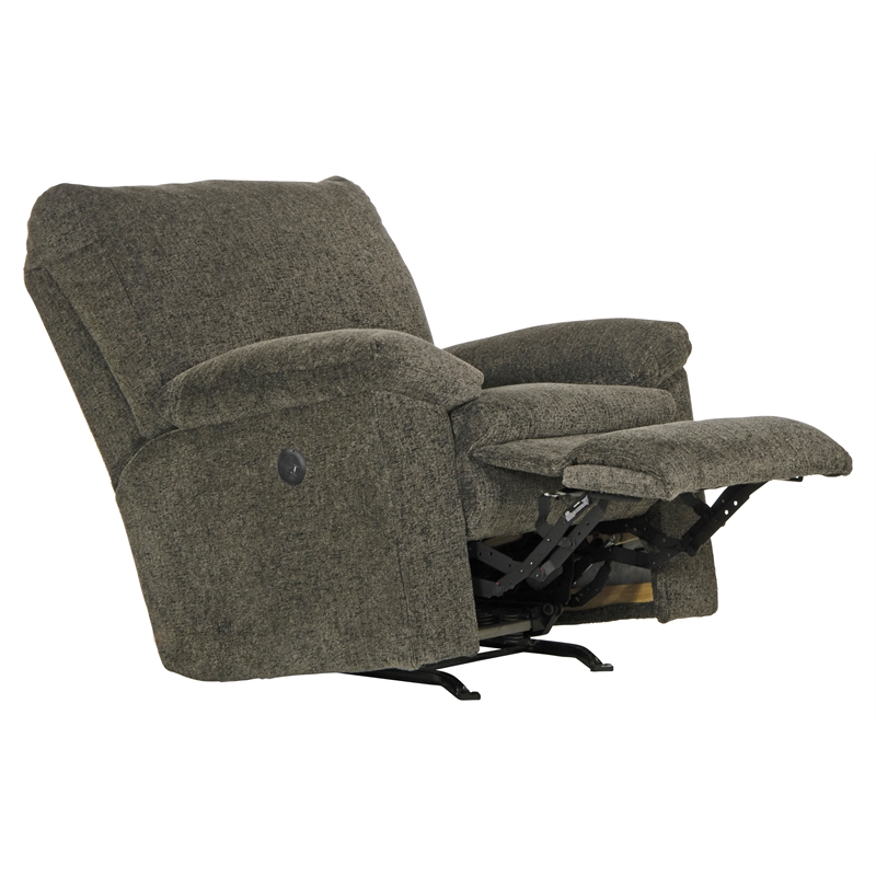 Pemberly Row Power Recliner in Soft Charcoal Grey Polyester Upholstery