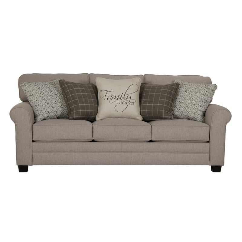 Pemberly Row 3-Seater Farmhouse Casual Sofa in Gray Fabric with Pillows