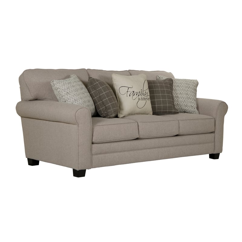 Pemberly Row 3-Seater Farmhouse Casual Sofa in Gray Fabric with Pillows