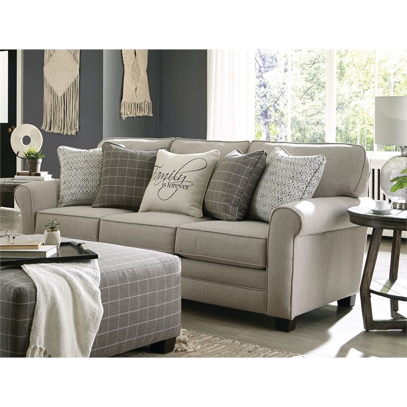 Pemberly Row 3-Seater Farmhouse Casual Sofa in Gray Fabric with Pillows