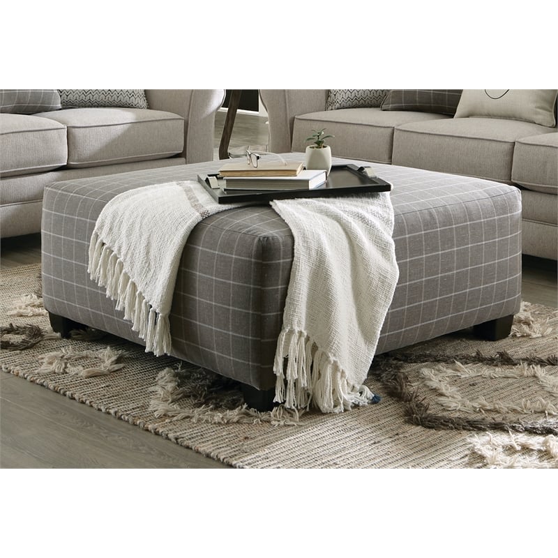 Pemberly Row 41-Inch Square Cocktail Ottoman in Gray Fabric with Pattern