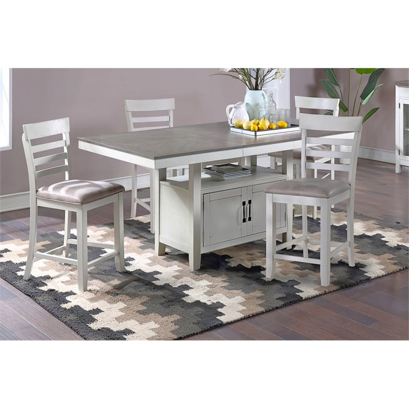 Pemberly Row 5-Piece Counter Table Set with Removable Leaf in Brown/White