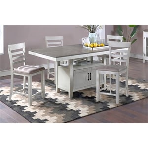 Pemberly Row 5-Piece Counter Table Set with Removable Leaf in Brown/White