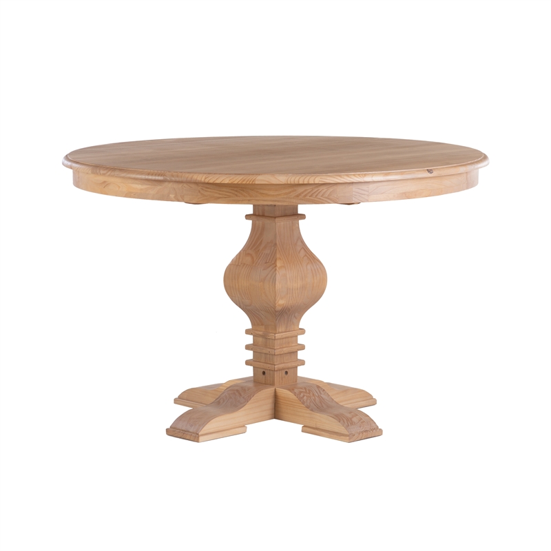 Pemberly Row Round Pine Pedestal Dining Table in Rustic Honey Finish