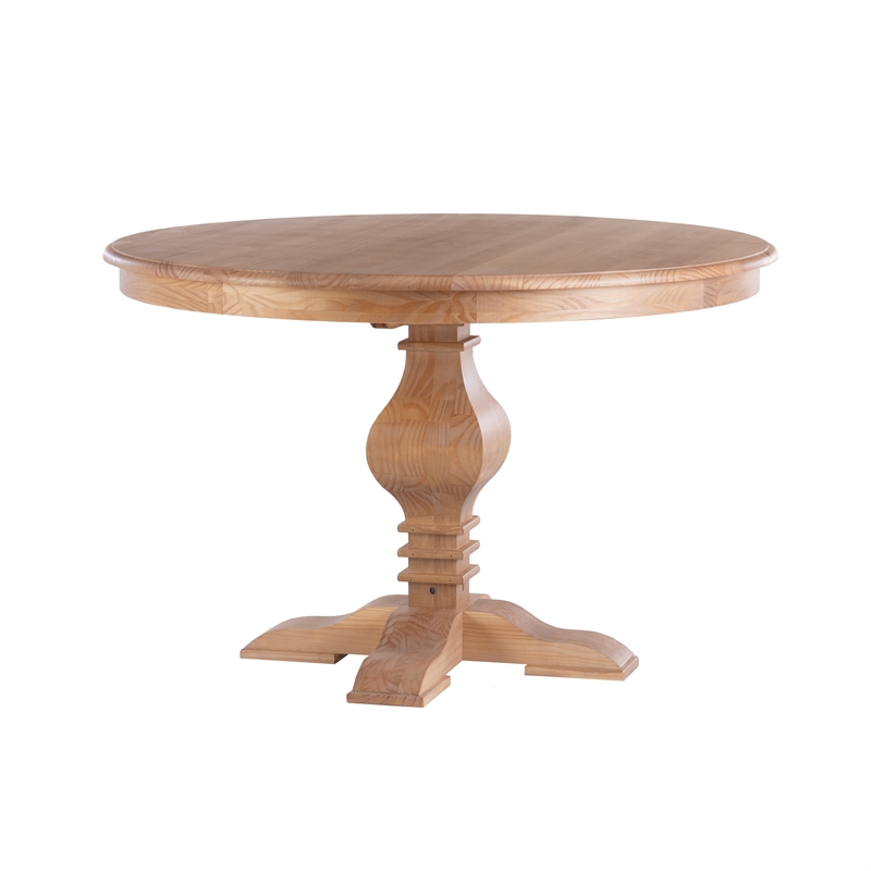 Pemberly Row Round Pine Pedestal Dining Table in Rustic Honey Finish
