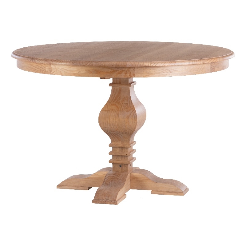 Pemberly Row Round Pine Pedestal Dining Table in Rustic Honey Finish