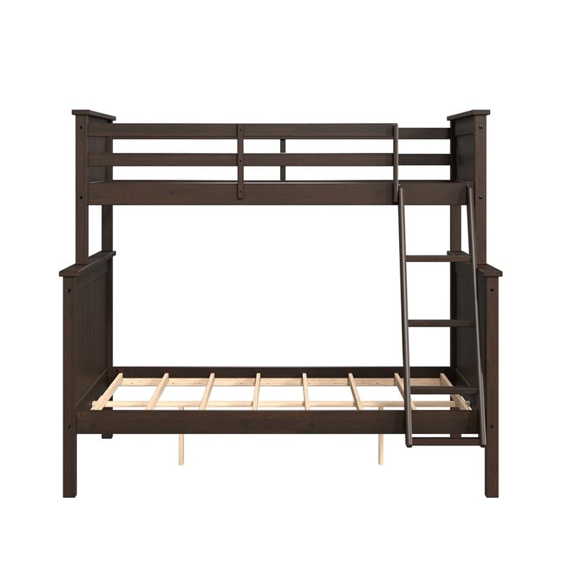 Pemberly Row Twin Over Full Bunk Bed in Walnut Wood with Guard Rails