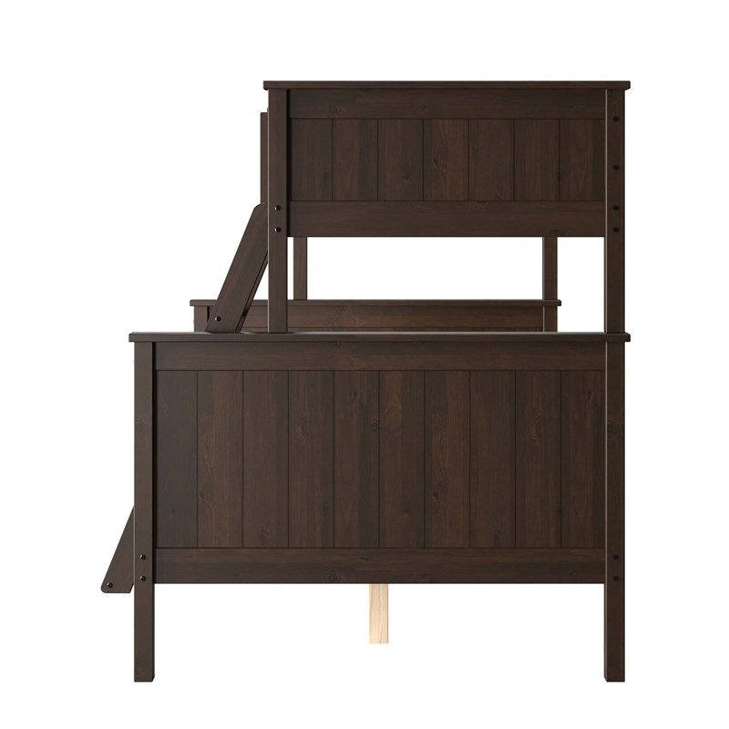 Pemberly Row Twin Over Full Bunk Bed in Walnut Wood with Guard Rails