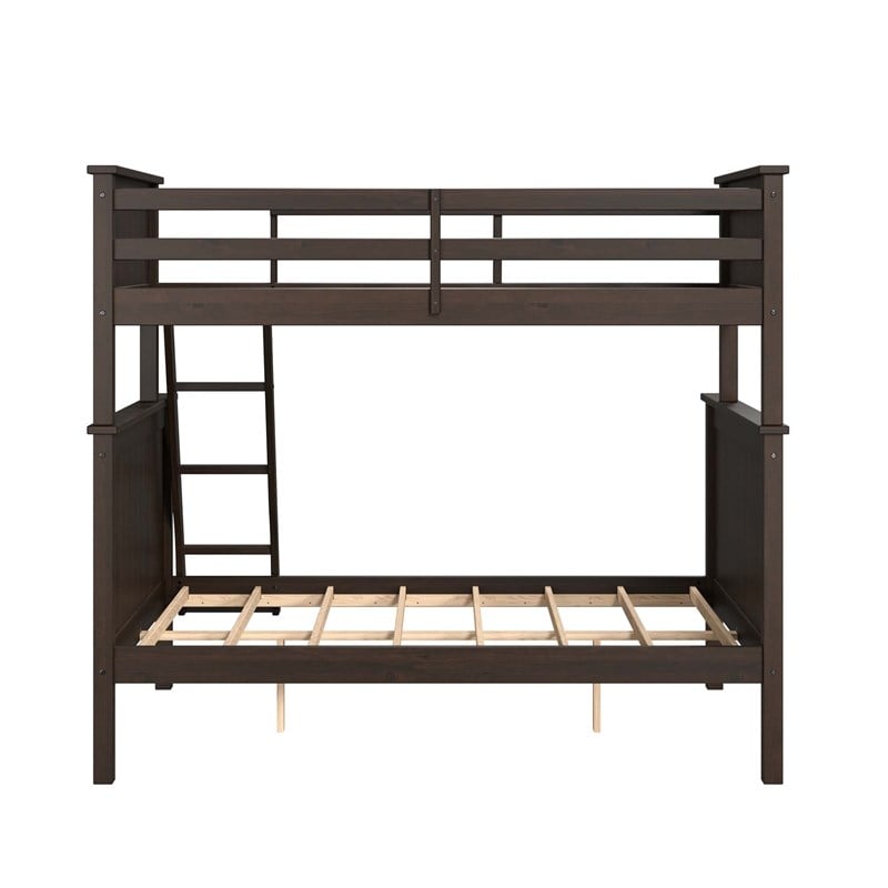 Pemberly Row Twin Over Full Bunk Bed in Walnut Wood with Guard Rails