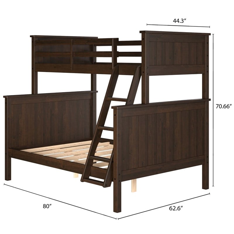 Pemberly Row Twin Over Full Bunk Bed in Walnut Wood with Guard Rails