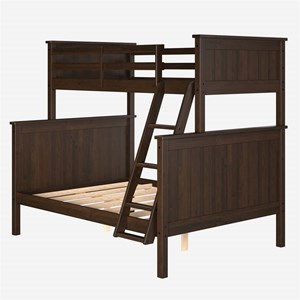 Pemberly Row Twin Over Full Bunk Bed in Walnut Wood with Guard Rails