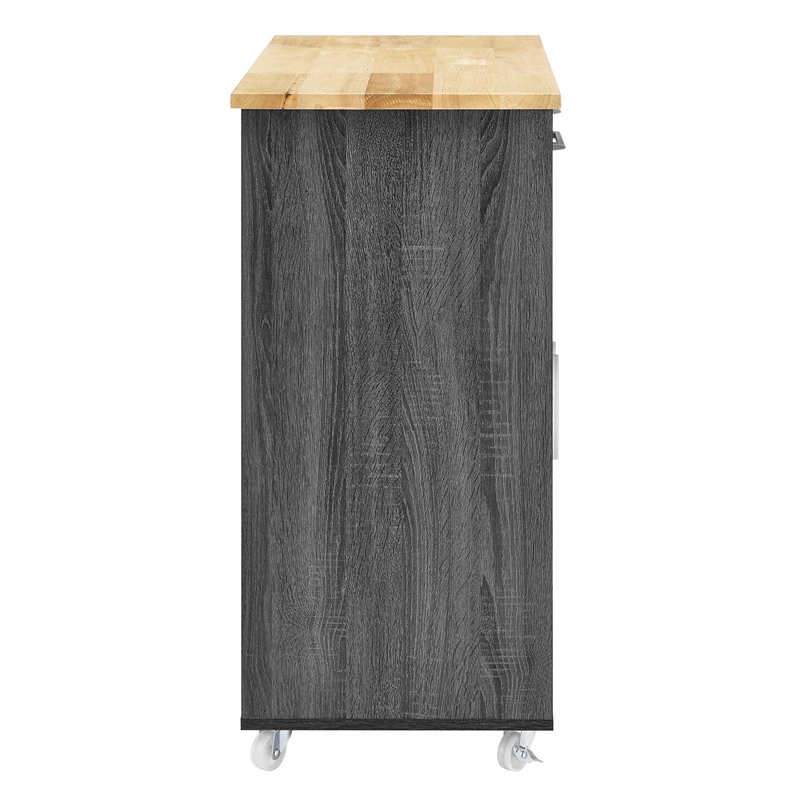 Pemberly Row Rolling Kitchen Cart with Drawers in Charcoal/Natural