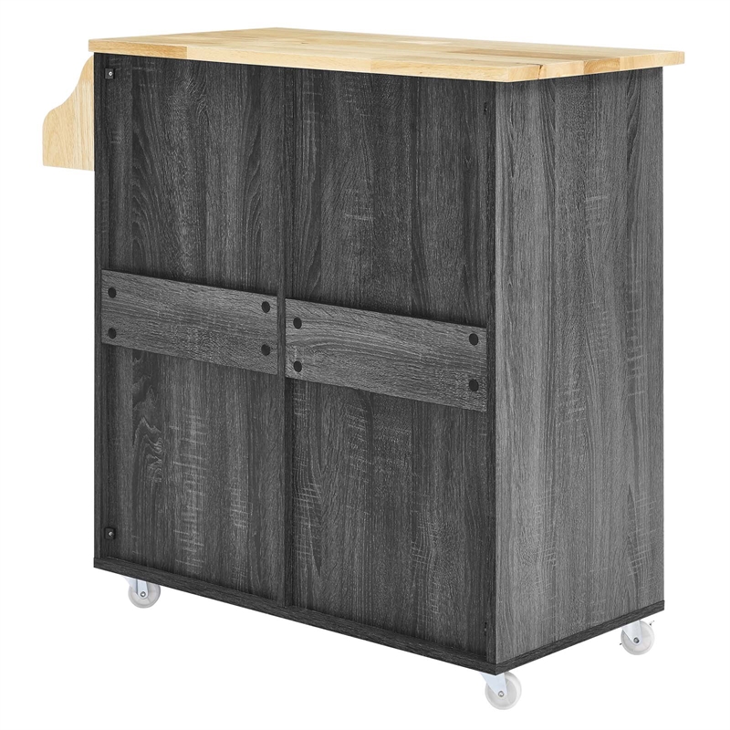Pemberly Row Rolling Kitchen Cart with Drawers in Charcoal/Natural
