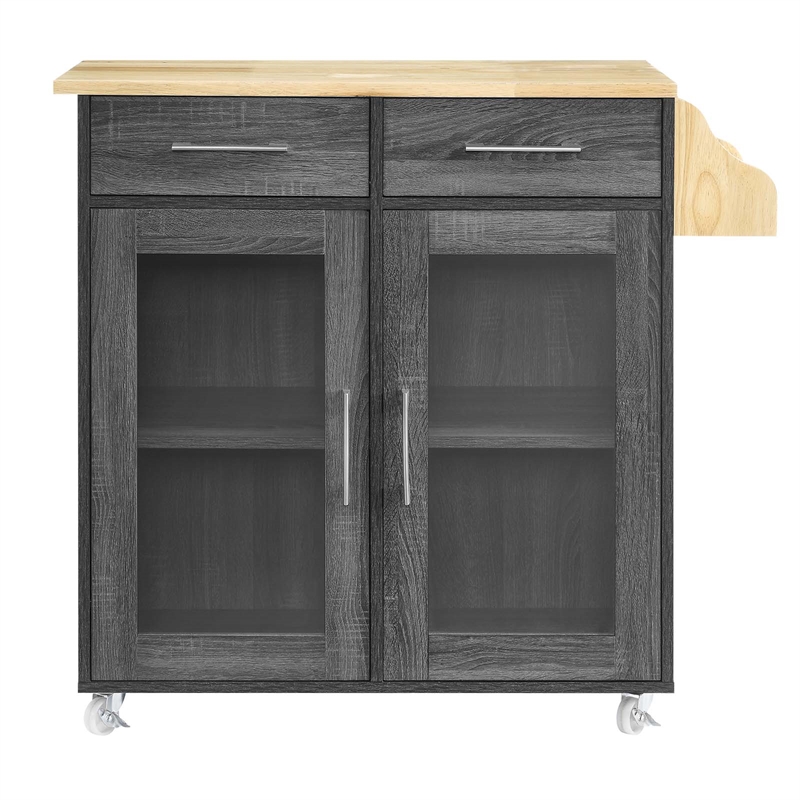 Pemberly Row Rolling Kitchen Cart with Drawers in Charcoal/Natural