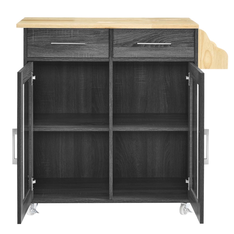 Pemberly Row Rolling Kitchen Cart with Drawers in Charcoal/Natural
