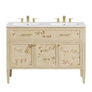 Pemberly Row 48&quot Double Sink Wood Bathroom Vanity in Burl Brown
