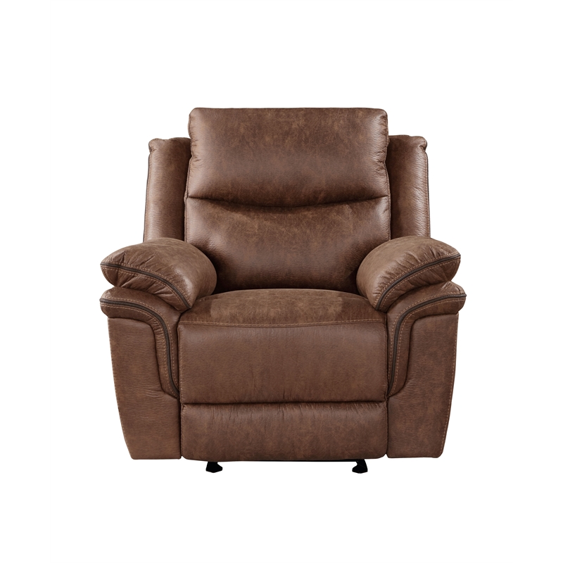 Pemberly Row Polyester Fabric Glider Recliner in Brown