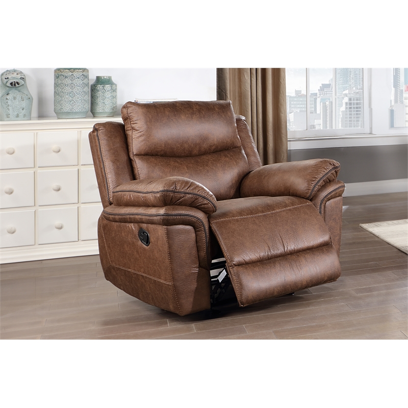 Pemberly Row Polyester Fabric Glider Recliner in Brown