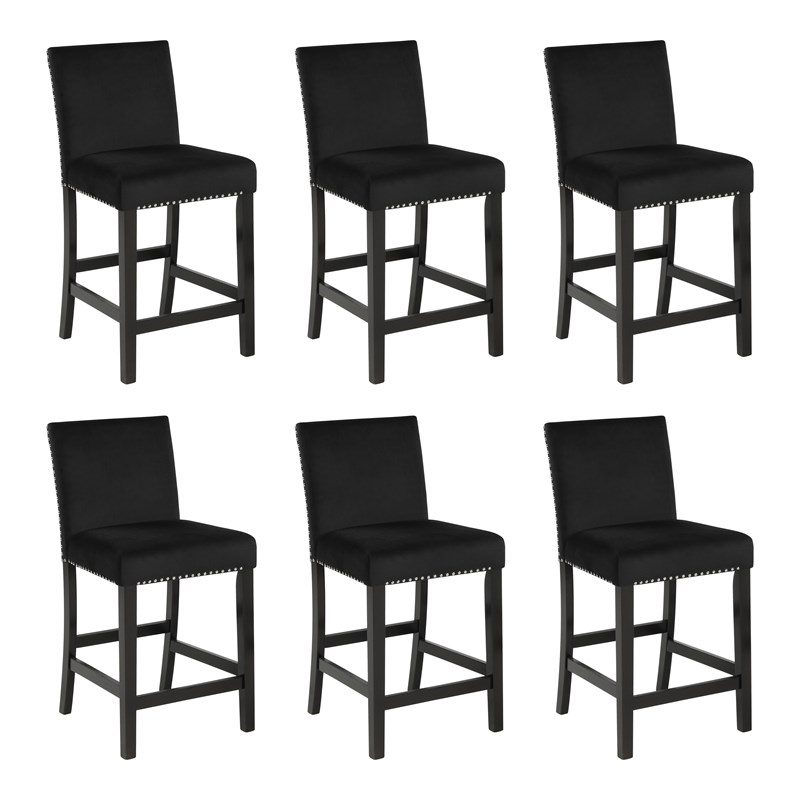 Pemberly Row Solid Wood Counter Chairs in Black (Set of 6)