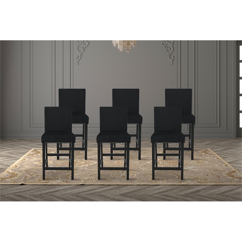 Pemberly Row Solid Wood Counter Chairs in Black (Set of 6)