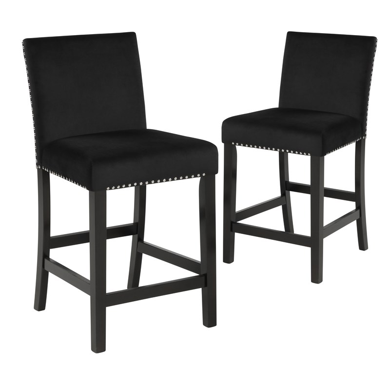 Pemberly Row Solid Wood Counter Chairs in Black (Set of 6)