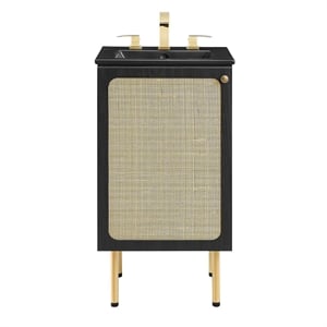 Pemberly Row 18&quot Rattan Bathroom Vanity with Adjustable Shelf in Black